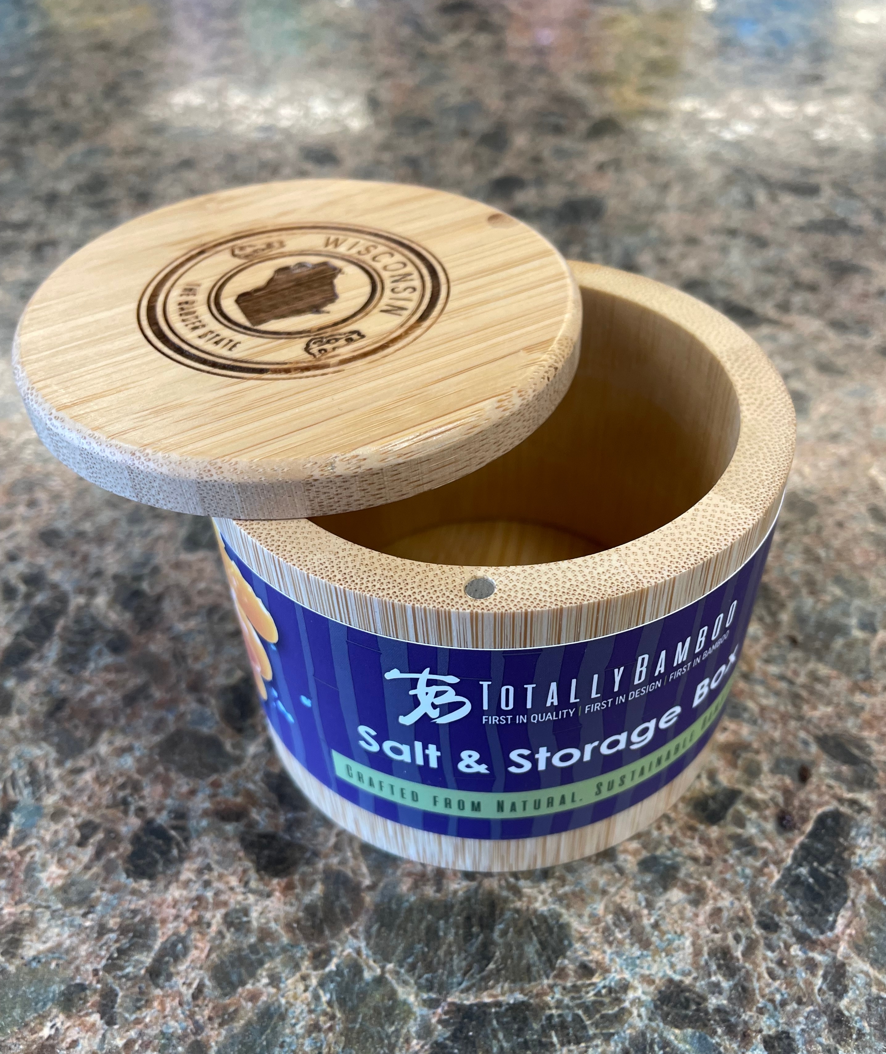 Wisconsin Stamp Wooden Salt Box - $13